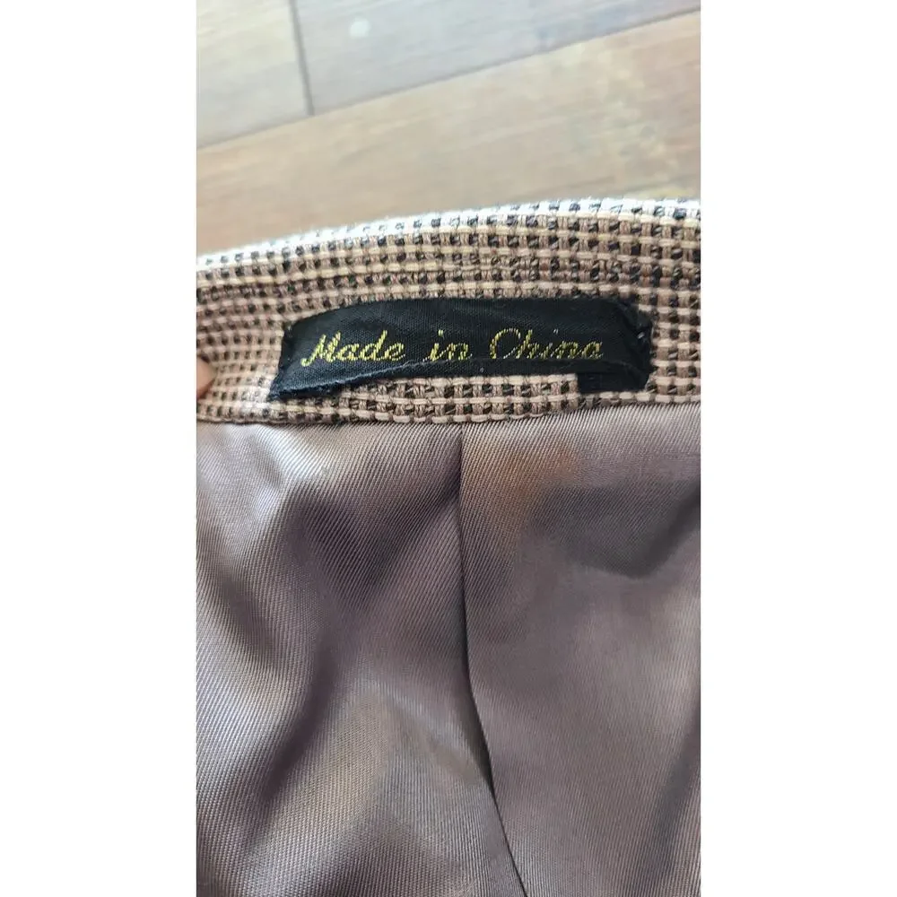 Neutral Silk Woven Tweed  2 Button Sport Jacket Coat Mens 40R Old Money Timeless